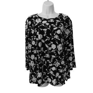 Cathy Floral Black and White Women's Top 3/4 Sleeved Size XL